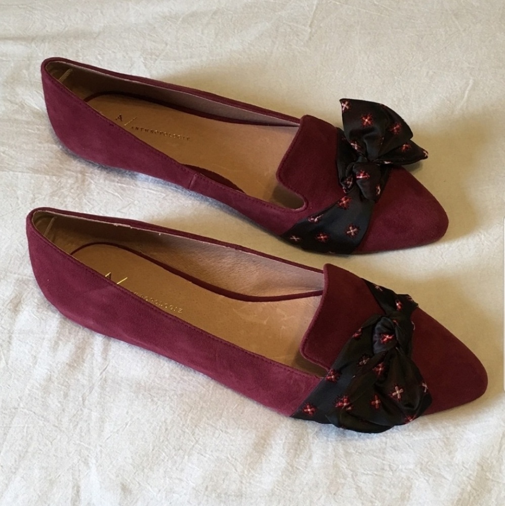 🫟 Anthropologie - Burgundy Suede Flats, Sz 11 (NIB) - Picture 2 of 8